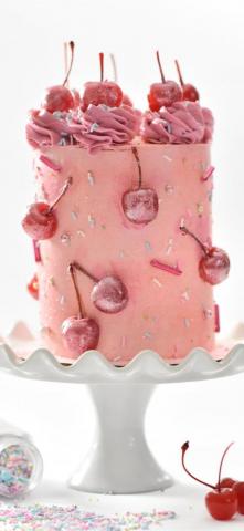 Pink Cherry Cake On White Footed Tray iPhone Wallpaper