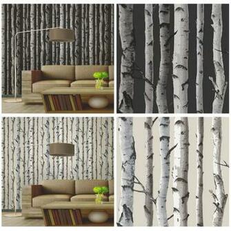 Birch Trees 10m Forest Wallpaper Cream Silver Black