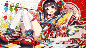 Cute Anime Girl Kimono 4k Wallpaper