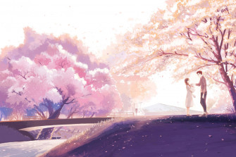 Cherry Blossoms Anime Scenery Wallpaper