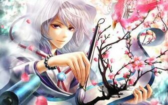 Cute Guy Artist Painting Flowers White Hair Anime HD Wallpaper Desktop
