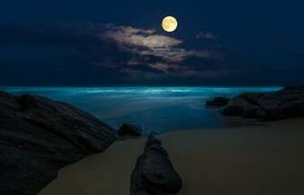 Moon Night Beach Full The Sea Ocean Wallpaper