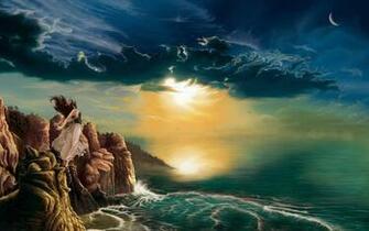 Woman Standing On A Cliff Wallpaper