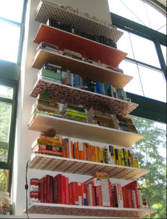 Wallpapered Shelves Wall Hung From Apartment Therapy