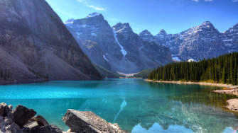 Wallpaper Lake 4k HD Mountains Forest Pine Os