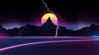 Sunset Lightning Dark Minimalist Synthwave Digital Art HD 4k