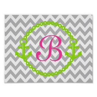 Chevron Green And Pink Anchor Monogram Print