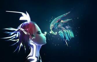 Wallpaper Girl Butterfly Vocaloid Bow Phosphorescent