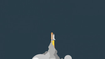 Wallpaper Minimalist Space Rocket Clouds