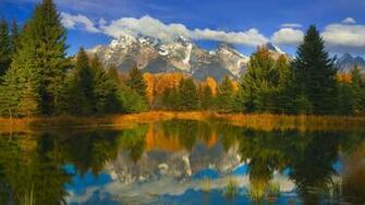 Lake Reflecting The Grand Teton Mountain Range Wallpaper
