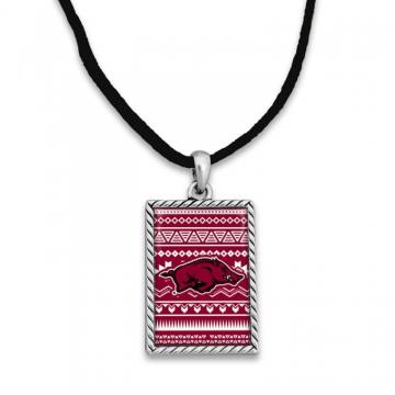 Arkansas Razorbacks Necklace Rectangle Logo With Geometric Background