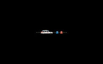 Ghostbuster Van Chasing Pac Man Ghosts Wallpaper