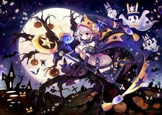 Halloween Anime Girl Sky Moon Wallpaper