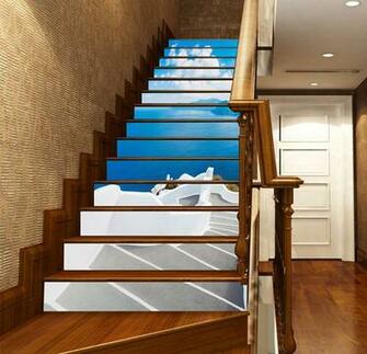 3d Santorini Sea Stair Risers Decoration Photo Mural
