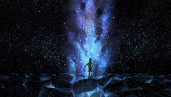 A Person Standing In Front Of Blue Starry Sky Wallpaper