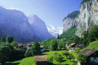 Lauterbrunnen And Staubbach Falls Jungfrau Region Swiss Alps