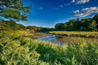 Long Island New York Landscape Sky Clouds Trees River Grass