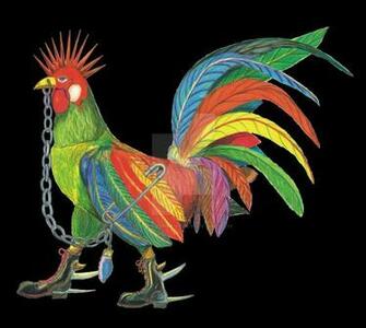 Punky Rooster On Black Background By Ajleibengeist