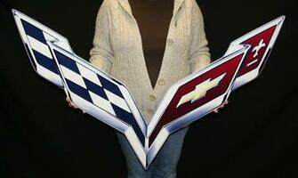 C7 Corvette Logo Crossflags Metal Sign