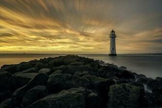 Wallpaper Sea Lighthouse Sunset Landscapes