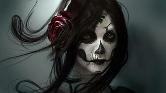 Girl Beautiful Skull Face Make Up Tattoo Ivy Wallpaper