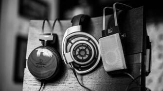 Headphones Music Wood Metal Akg Acoustics Grayscale