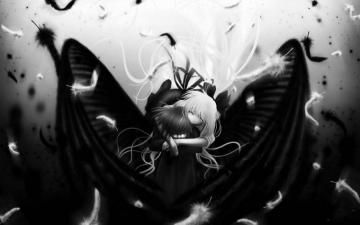 Greyscale Animated Emo Angel Wallpaper