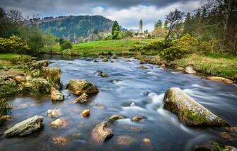 Wallpaper Trees River Stones Tower Valley Ireland
