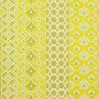 1960s 1970s Yellow Geometric Striped Vintage Original Wallpaper