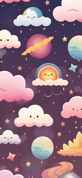 Cute Clouds And Planets Pattern Wallpaper 4k