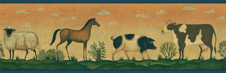 Primitive Folk Art Animals Wallpaper Border 250b69200 Clearance