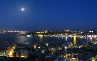 Blue Istanbul Turkey Moon Night HD Wallpaper
