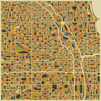 Multicolor Map Chicago Wall Mural Photo Wallpaper Photowall