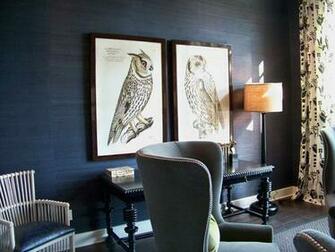 In This Study Dark Navy Grasscloth Makes Room A Cozy Intimate