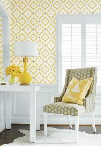 Sunshine Yellow Graphic Print Thibaut Bungalow Wallpaper With