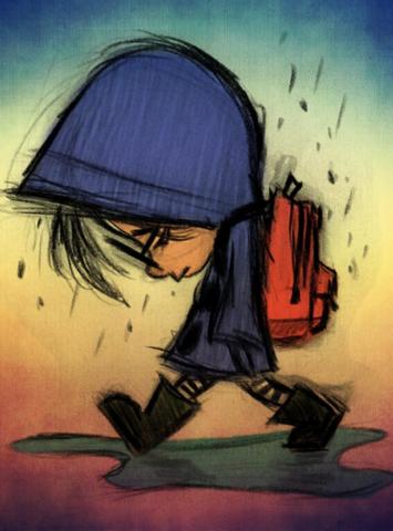 Rain Sad Kid Art Wallpaper
