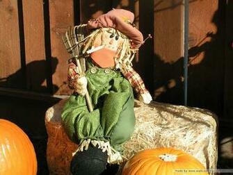 Autumn Display Scarecrow Pumpkins Wallpaper
