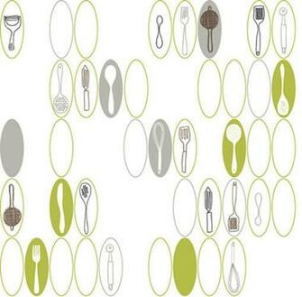 Bistro Kitchen Utensils And Ovals Wallpaper Modern
