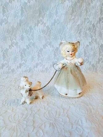 Vintage 1950s Girl With Poodle On Leash Figurine Consco