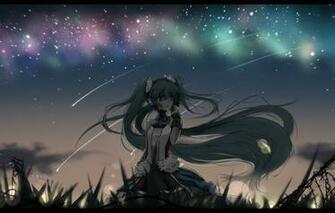 Wallpaper The Sky Girl Stars Night Wire Anime Headphones