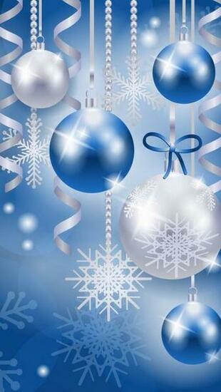 Blue Christmas Ornaments And Snow Flakes Solid Background