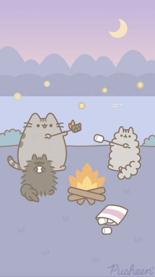 Pusheen The Cat iPhone Wallpaper Camping Summer Cute