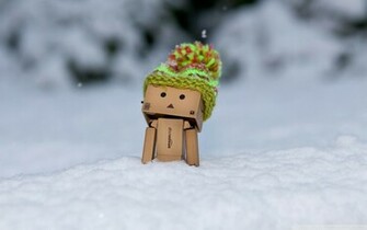 Danbo In Snow Wallpaper Stock Photos