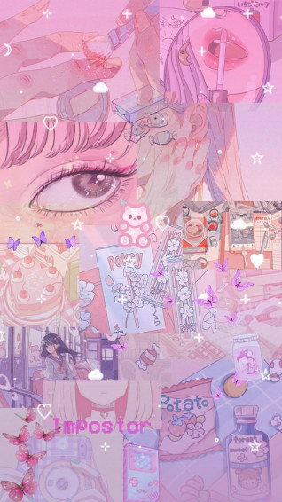 Pastel Pink Anime Themed Wallpaper