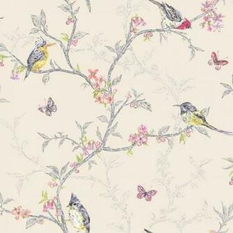 Home Beige Phoebe Birds Trees Blossom Butterflies