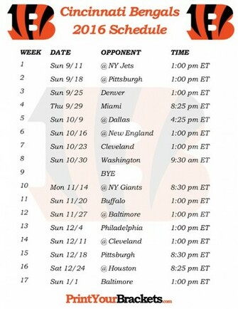 Printable Cincinnati Bengals Schedule Football Season