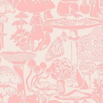 Mushroom City Designer Wallpaper In Color Eraser Pink On Blush