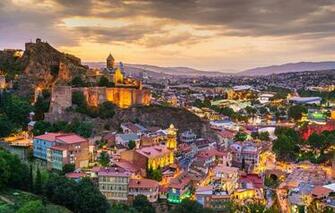 Wallpaper Mountains Lights The Evening Georgia Tbilisi Old