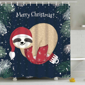 Christmas Sloth Shower Curtain Merry Quotes