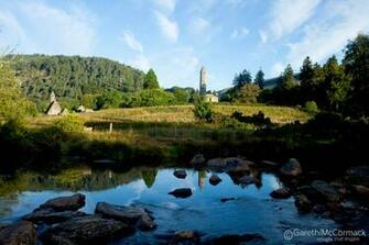 Reflection Of Glendalough Round Tower Wicklow Mountains National